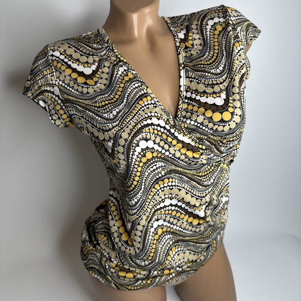 Vintage Smart Set Womens Blouse Wavy Hypnotic Geometric Vneck Blouse PS